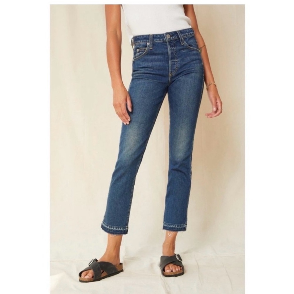 AMO Babe True Blue High Rise Dark Wash Slim Straight Leg Jeans size 27